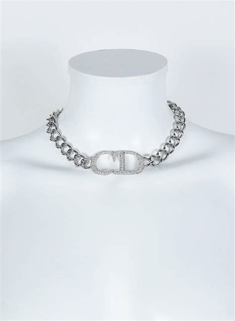 silver dior chain necklace|christian Dior choker necklaces.